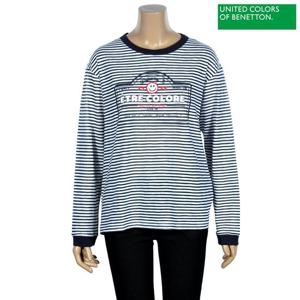 베네통 레터링 스트라이프 티셔츠 BATSA5411_NY