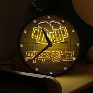 아트박스/꾸밈 nf653-LED시계액자25R_네온효과맥주창고