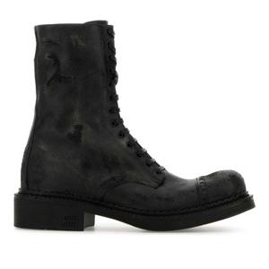 미우미우 블랙 레이스업 라운드 토 앵클 부츠 5U316EFG0352KJ F