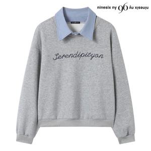 [나인식스뉴욕]레이어드 카라 셔츠 레터링 기모 티셔츠 (NP4LW017L0)