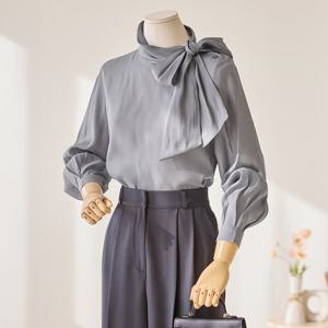 [커스텀에이블] 클래식 하이넥 리본 블라우스_T2602BL018A