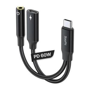 60W PD 고속충전겸용 AUX to USB C타입 이어폰 듀얼젠더 GD20