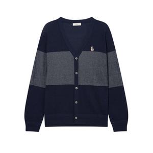 헤지스 남성 24FW 반값세일네이비 패턴배색 면혼방 가디건 HZSW4D951N2