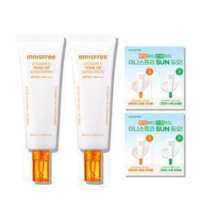 이니스프리 [쿠폰가 18,720원]비타C 톤업 선스크린 SPF50+ 50mL 2개 + 체험키트(그린티 선세럼 1ml + 비타씨 선스크린 1ml) 2개