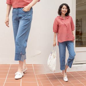 [쉬즈마담]P91708 앞뒤배색 8부 통청바지/중년여성의류