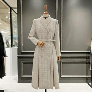 [아니베에프]  A42WOP520_트위드 패턴 카라넥 A라인 원피스