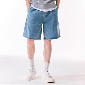 남성 턱주름 5부 와이드 데님 팬츠-DCRK2641E0D