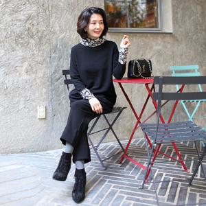 [쉬즈마담]T57234 나뭇잎 3단 입체망사 잔골 롱티 50대 엄마옷