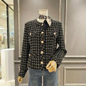 [아니베에프]A49WJK530_금장버튼 트위드 체크 자켓