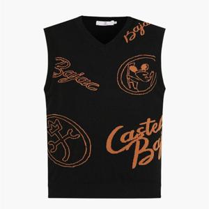 [까스텔바작]남성 앞판 아트웍 V넥 니트 베스트 BGDFSV001BK_CC