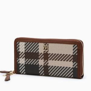 [닥스] 브라운 타탄체크 가죽배색 지퍼장지갑DCWA3E210W2