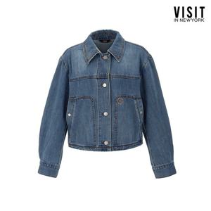 [비지트인뉴욕]로고장식 아웃포켓 크롭 데님 자켓 VB3DJ30