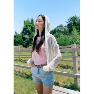 [랩]그물 후드 니트 버튼 가디건(AQ2KG424)