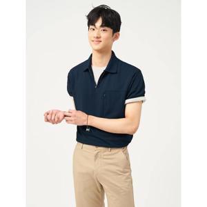 [빈폴멘] 젠틀테크 반집업 칼라넥 반소매 티셔츠  네이비 (BC5342C63R)