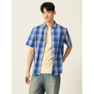 [빈폴멘] 이지케어 코튼 빅체크 반소매 셔츠  블루 (BC5465C53P)