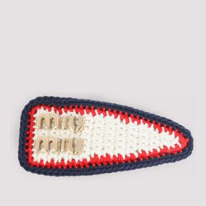 미우미우 크로셰 패브릭 트리콜러 헤어 클립 5IF092 2CWI F04GC