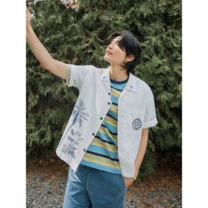 [빈폴멘] 오픈칼라 자수 포인트 반소매 셔츠  화이트 (BC5565C351)