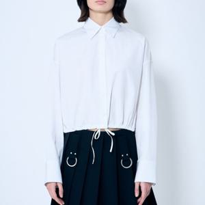 26 SS 프라다 드로우스트링 헴 코튼 크롭 셔츠 화이트 P400I 1XV2 F0009