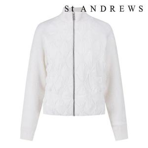 [세인트앤드류스]여성 링클 퀼팅 와플 조직 믹스 집업 가디건 (821D4SD406WH)