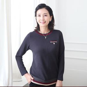 [쉬즈마담]T57408 삼색시보리 리본장식 핀턱 롱티 50대 엄마옷