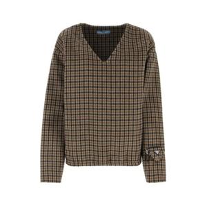 26 SS 프라다 브이넥 체크 풀오버 앙고라 블렌드 탑 P958LS23213IA