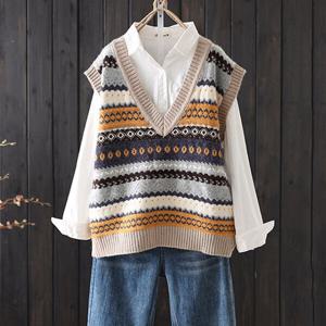 [넬리]자카드 브이넥 니트베스트_NC3LK017