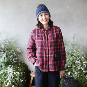 [쉬즈마담]J31744 제니 골덴배색 포켓 본딩 체크남방 50대엄마옷