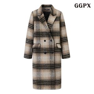 [지지피엑스]체크 더블 버튼 누빔 롱 긴팔 코트 (GPDJH009D)