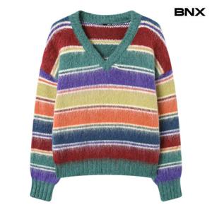 [비엔엑스]레인보우 단가라 브이넥 긴팔 니트 (BX4KP038L0)