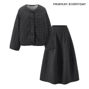 [미니멈][미니멈 에브리데이]노카라 웨이브 퀼팅 자켓 스커트 셋업 (EB4OW027D)