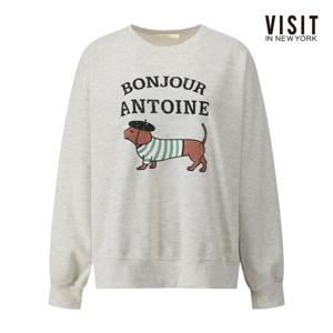 [비지트인뉴욕]프렌치 강아지 자수 맨투맨 티셔츠 V61TS06