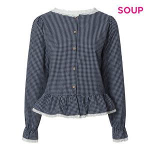 [숲]체크 패턴 프릴 레이스 블라우스 S62LS05