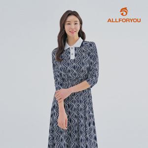 [올포유] [모델착장] 여성 니트 카라 프린트 7부 롱원피스 ALONM4431-915