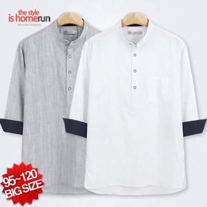 [홈런][홈런] 마일드 헨리넥 포켓 7부 셔츠 DNF037-A