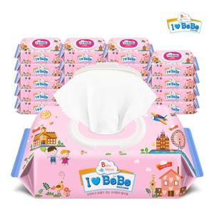 [아이러브베베]핑크 대용량 100매 20팩 캡형 아기물티슈