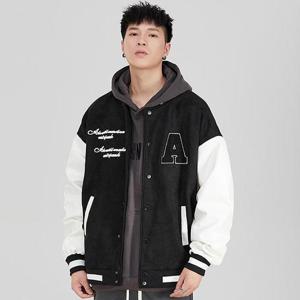 [더블디] 남성 데일리 레터링 오버핏 패치 야구점퍼 IS-JK54