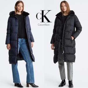 캘빈 클라인 CWC04716 여자 롱 패딩 인조 퍼 후드 자켓