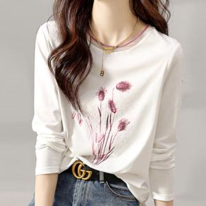 나바바 / NT1403 플라워 프린팅 라운드넥 긴팔 티셔츠