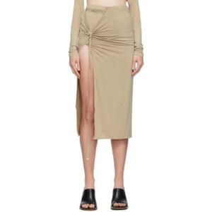 26 SS 쟈크뮈스 여성 카키 르 슈슈 라 주프 파레오 크루아상 미디 스커트 232553F092001