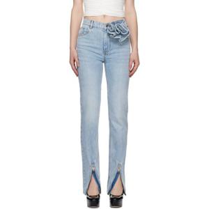 26 SS AREA 여성 블루 플라워 코사지 앵클 지퍼 데님 진 242372F069001