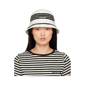 26 SS 몽클레어 여성 오프 화이트   블랙 스트라이프 버킷햇 251111F015000