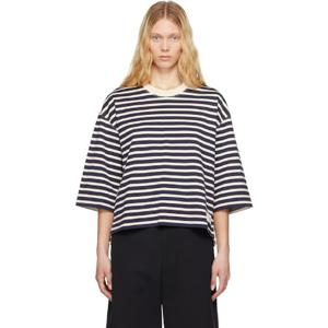 26 SS 아미 파리스 여성 네이비   오프 화이트 루즈 스트라이프 티셔츠 251482F110001