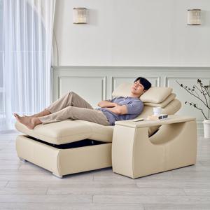 [다우닝]시네마 전체 천연가죽 모션베드+팔걸이스툴