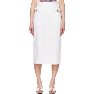 26 SS 베르사체진스꾸뛰르 여성 화이트 바로크 버클 데님 미디 스커트 251202F092002
