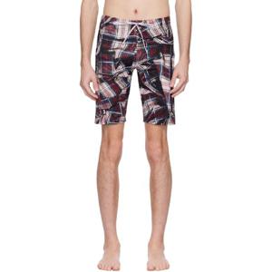 26 SS 비비안웨스트우드 남성 레드   블랙 드레이핑 타탄 체크 스윔 쇼츠 251314M208011