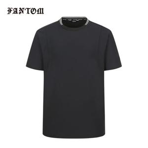 [팬텀] [가격인하] 남성 펀칭 배색 트리코트 라운드 반팔티셔츠 211E2TR351_BK