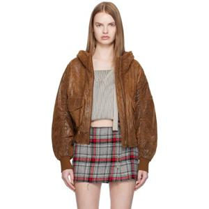 26 SS R13 여성 탠 셔링 오버사이즈 가죽 보머 재킷 252021F064000