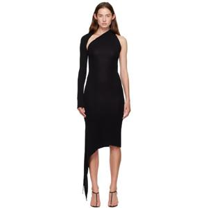 26 SS 쿠레주 여성 블랙 원숄더 크레이프 저지 미디 드레스 252783F054000