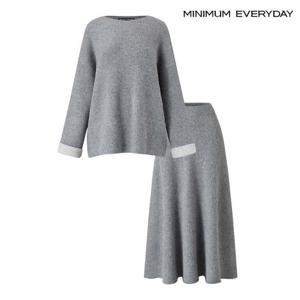 [미니멈][미니멈 에브리데이]소매 배색 니트 밴딩 스커트 울 셋업 (EB4OW003D)