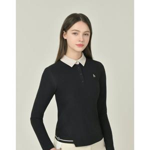 헤지스 골프 여성 25FW 블랙 여성 기모 배색 카라 티셔츠 HWTS5D712BK